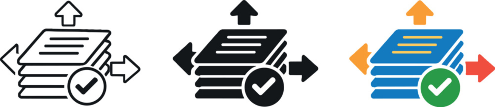 Compliance orchestration concept showing an official document stack with approval seals and directional arrows representing