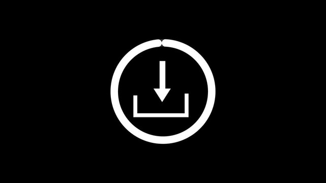 Download Icon Animation on a black Background. download icon loading progress circle animation on a white background digital interface element.4k animation video.