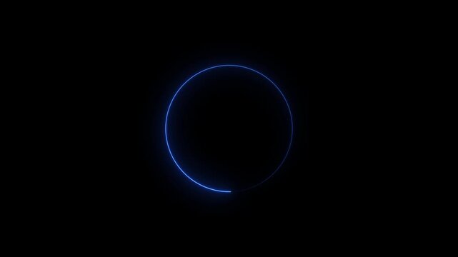 Soft blue neon ring with glowing edge, upper margin blank.Crafting a cosmic illusion with a glowing blue halo against a deep black void.black Background,4k animation video