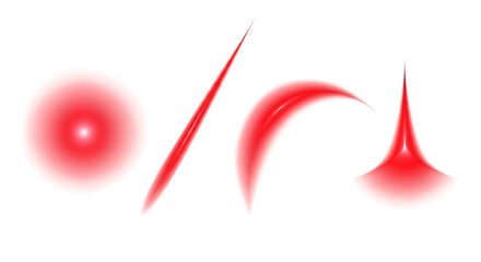 A vibrant red abstract design with dynamic shapes and bold lines on a white background