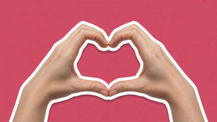 Obraz premium Hands forming heart shape in minimalist style with soft pink background for valentines day greeting