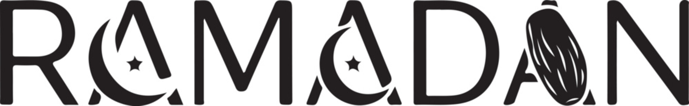 Ramadan kareem stylized text with islamic symbols