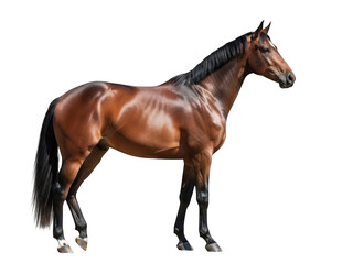 Fototapeta premium Brown horse standing profile view isolated on a transparent background