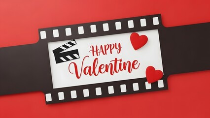 Fototapeta premium Romantic Happy Valentine Movie Theme Background with Film Strip