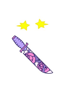 spinning stars animation of iconic tattoo style image of a dagger with flowers