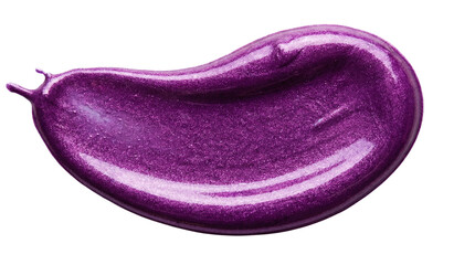 Metallic purple acrylic brush stroke with shimmering iridescent texture isolated on transparent...