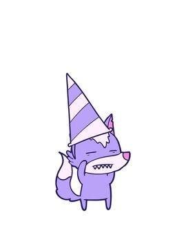 stretching up animation of cartoon wolf in party hat