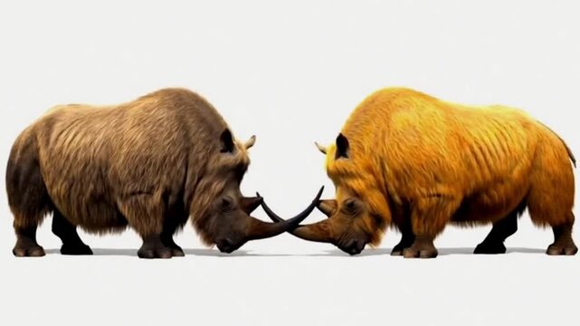 Two wooly rhinos are fighting