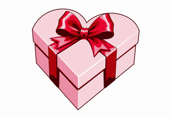 Obraz premium Heart-shaped pink gift box with a red ribbon, symbolizing love and affection, perfect for special occasions and celebrations like anniversaries and Valentine's Day.