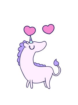 spinning hearts animation of freehand drawn cartoon of cute kawaii unicorn