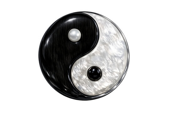 Yin yang symbol illustrating duality, balance and harmony in taoism philosophy with a glossy 3d texture on transparent background