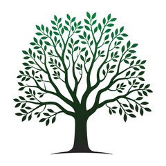 Fototapeta premium Vector tree silhouette with roots and green leaves