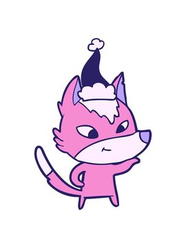 pixelize effect animation of friendly hand drawn line drawing of a wolf wearing santa hat