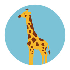 Fototapeta premium Cartoon giraffe illustration within a light blue circle on a white background.