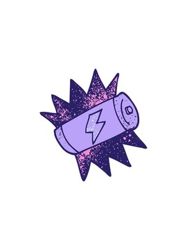 starburst effect animation of cartoon doodle fully charged battery