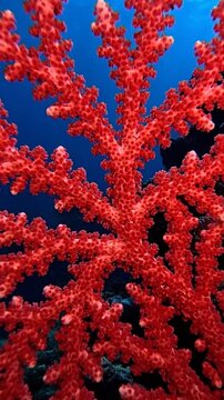 Vibrant Red Coral Reef Underwater Displaying Lush And Dense Growth In Ocean Waters