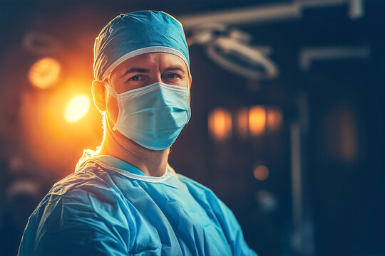 Professional vascular surgeon is in the operating room of the clinic during vein surgery. Phlebectomy. Modern technology of deep vein thrombosis treatment.
