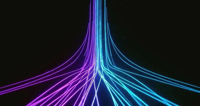 Electric Flow: Abstract depiction of luminous, multi-colored neon lines converging and branching against a dark background. Evoking the energy and interconnectedness of modern digital networks.