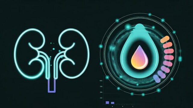 Human kidney and fluid analysis: An insightful illustration of the human kidney alongside a graphic depicting fluid analysis.
