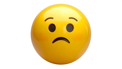 Shiny yellow emoji with furrowed brows, looking worried or sad. Flush of pink color on each cheek