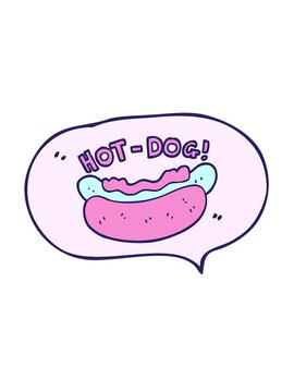 spinning motion animation of freehand drawn speech bubble cartoon hotdog