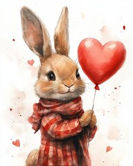 Cute Valentine Rabbit &ndash; Romantic Watercolor Art. Valentine's Day Watercolor