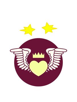 spinning stars animation of iconic tattoo style image of a heart with wings in bright glow color
