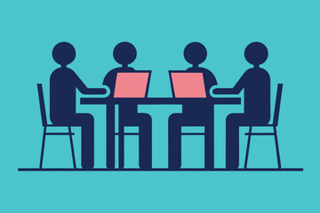 Four People Sitting in Silhouette at a Corporate Meeting Table