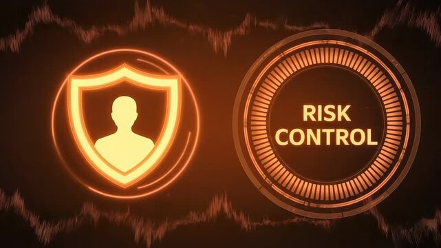 Cybersecurity Sentinel:  An emblem of protection, the person inside the shield alongside a 'Risk Control' graphic, symbolize secure networks, data safety, and unwavering vigilance. 