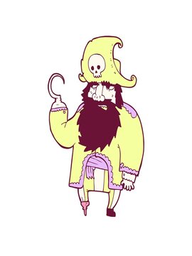 stretching up animation of cartoon pirate in bright glow color