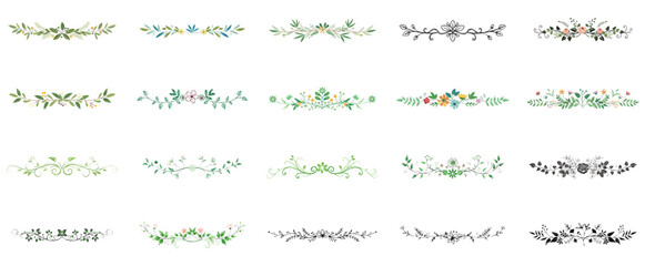 Obraz premium Botanical Floral Divider Set with Green Leaves and Decorative Lines