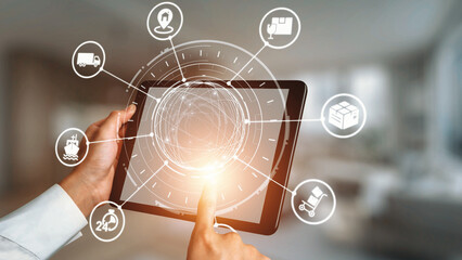 Goods delivery tracking icons show shipping, goods delivery routes, and logistics monitoring. Goods...