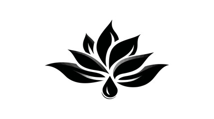 Fototapeta premium A grayscale, stylized floral design with a central droplet, featuring layered leaves
