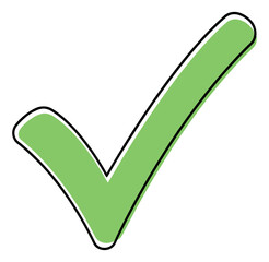 Hand drawn line art illustration of a check mark depicting confirmation for web design