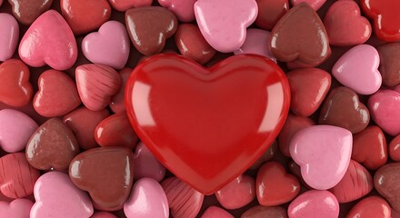 Obraz premium A collection of colorful heart-shaped candies with a prominent red heart