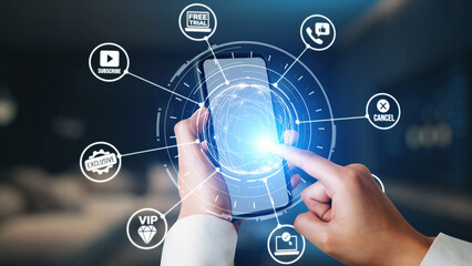 Concept of subscription services provides exclusive digital content. This model offers continuous...