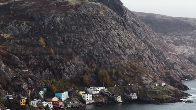 Aerial view of St John's Newfoundland Canada in November overlooking the water