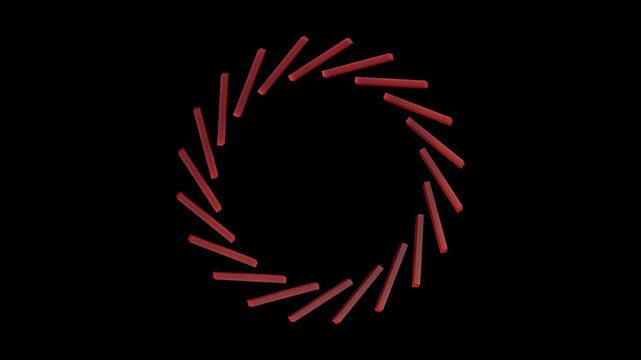 Rotating red pattern of  3D shapes on a black background