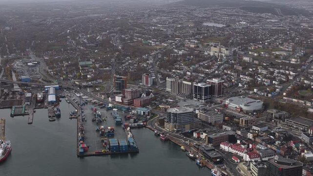 Aerial view of St John's Newfoundland Canada in November overlooking the water