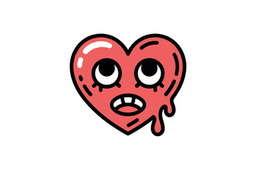 Fototapeta premium A cartoon heart with a sad face and tears, expressing emotional pain in a minimalist vector graphic design.