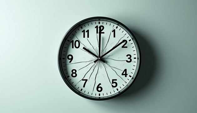 Broken Wall Clock with Cracked Glass Face