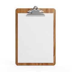 Wooden clipboard with paper, isolated on transparent background