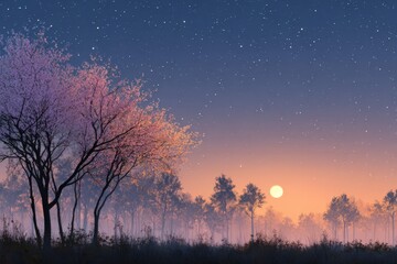 Fototapeta premium A painting of a tree in the middle of a field