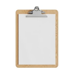 Wooden clipboard with paper, isolated on transparent background