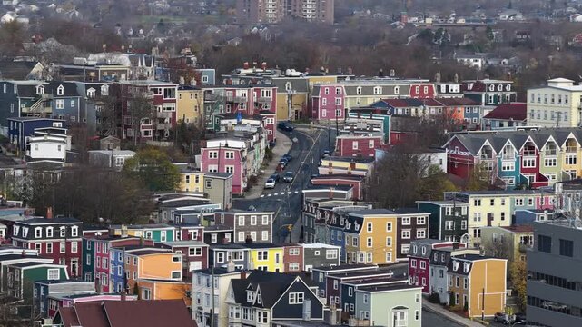 Aerial view of St John's Newfoundland Canada in November overlooking the water
