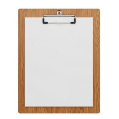 Wooden clipboard with paper isolated on transparent background
