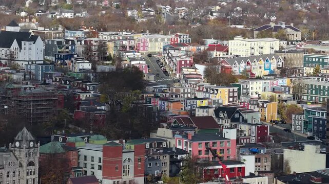 Aerial view of St John's Newfoundland Canada in November overlooking the water
