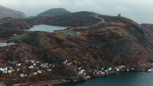 Aerial view of St John's Newfoundland Canada in November overlooking the water