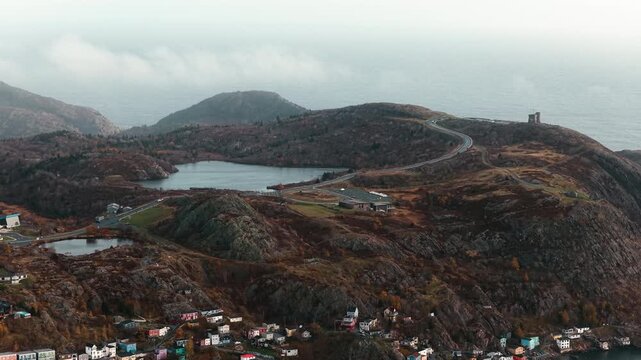 Aerial view of St John's Newfoundland Canada in November overlooking the water