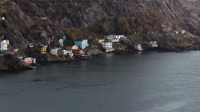 Aerial view of St John's Newfoundland Canada in November overlooking the water